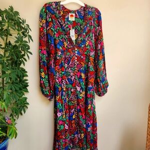 FARM RIO Tropical Garden Midi Dress M made with eco viscose.